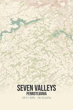 Vieille carte de Seven Valleys (Pennsylvanie), USA. sur Rezona