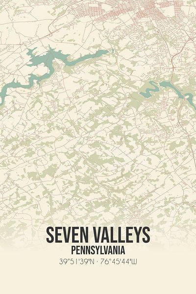 Alte Karte von Seven Valleys (Pennsylvania), USA. von Ortsdrucke
