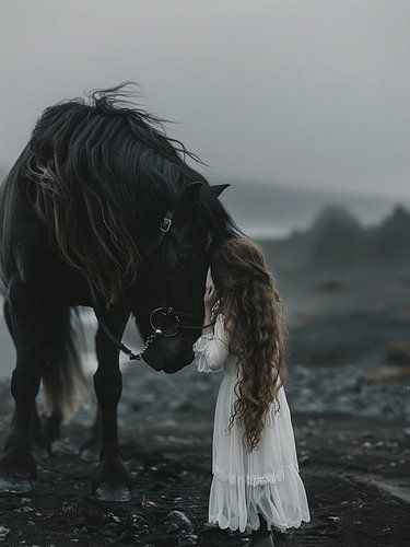 meisje met zwart paard