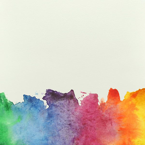Farbfleck in Regenbogenfarben (fröhliche abstrakte Aquarelltapete Flagge lhtbi Kinderzimmer Spritzer von Natalie Bruns