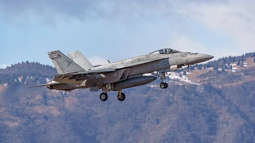 Landende U.S. Navy Boeing F/A-18E Super Hornet.