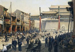 Belebte Pekinger Straßenszene vor dem Quianmen Tor, ERICH KIPS, Ca. 1900-1920