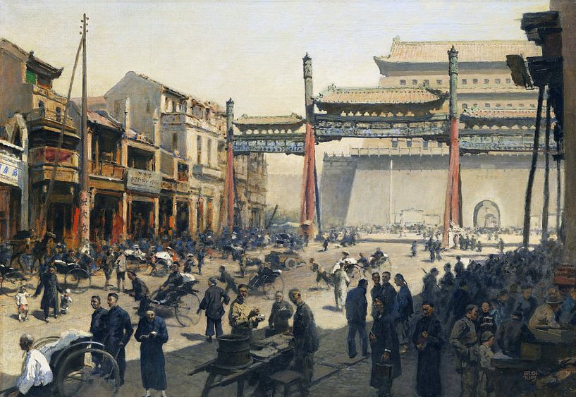 Belebte Pekinger Straßenszene vor dem Quianmen Tor, ERICH KIPS, Ca. 1900-1920 von Atelier Liesjes