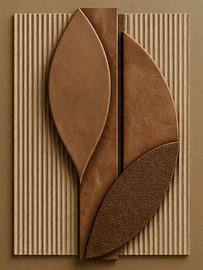 Abstraktes botanisches Relief in warmen Leder- und Holztönen von STUDIO ARTSY