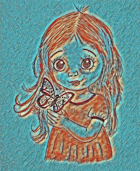 Girl with butterfly ( drawing ) by Jose Lok