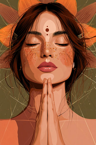 Inner Peace – Modern Portrait of a Woman with Hands in Meditation