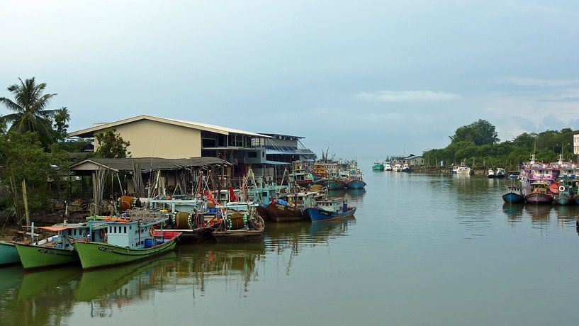 Kleurige bootjes in de haven in Mersing Maleisie van Gonnie van Hove