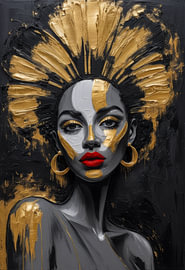 Goldene Eleganz – Porträt einer afrikanischen Frau in Schwarz und Gold von Rowelki_Art