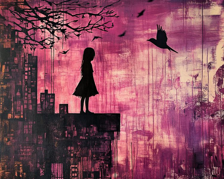 Stadtsilhouette | Stadtmädchen von Blickfänger Gemälde
