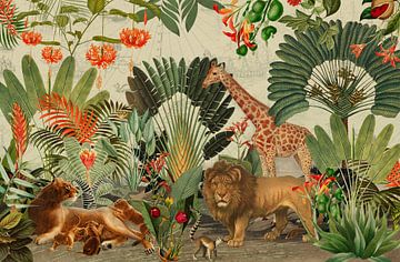 Afrikaanse safari van exotische dieren en planten van Floral Abstractions