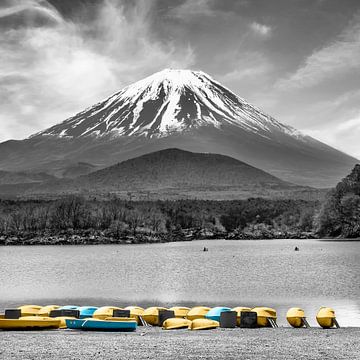 Betoverend meer Shoji met de majestueuze berg Fuji | colorkey van Melanie Viola