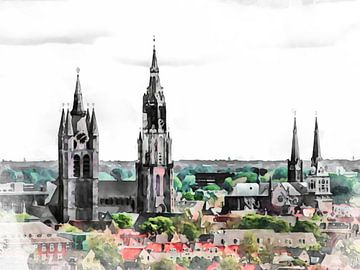 View of the old and new churches in Delft. by Danny de Klerk