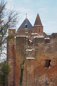 Ruinen von Brederode im Schnee, Santpoort-Zuid von Wandfoto.NL