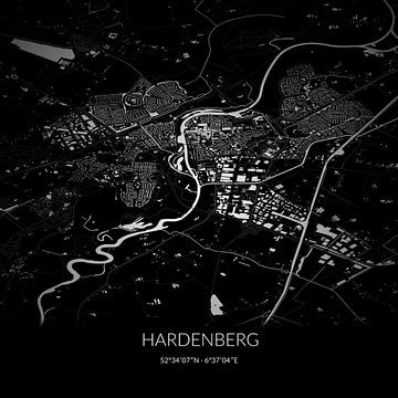 Zwart-witte landkaart van Hardenberg, Overijssel. van Rezona