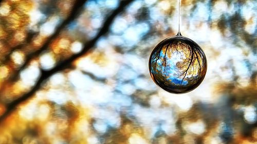 Glazen bol weerspiegelt herfstlandschap