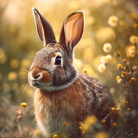Bunny In Flower Field by Treechild