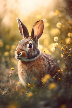 Bunny In Flower Field by Treechild