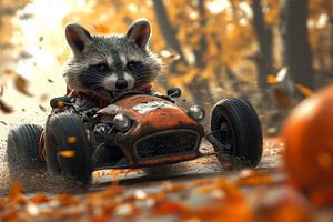 Flotter Waschbär im Herbstrennen: Vollgas voraus!