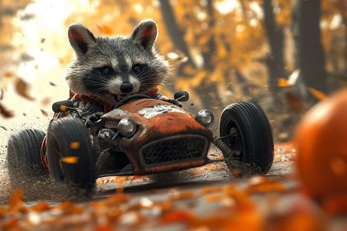 Speedy raccoon in the autumn race: Full speed ahead!