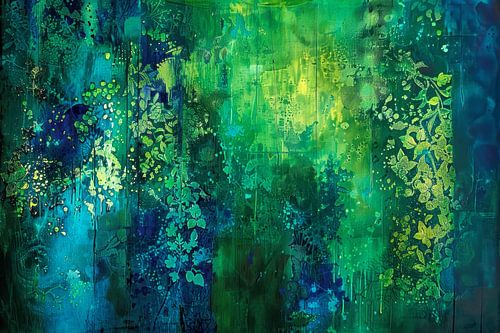 Groen Bladerenpatroon - Mysterieus Abstract Schilderij