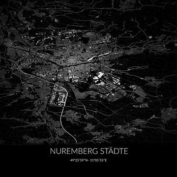 Zwart-witte landkaart van Nuremberg Städte, Bayern, Duitsland. van Rezona