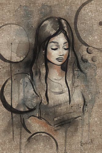 Dromerig abstract vrouwenportret – Hedendaagse kunst in gemeng van Emiel de Lange