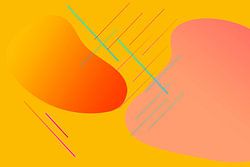 Mid Century Bauhaus Formen Rosa Pfirsich auf Gelb