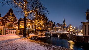 Historic Centre of Alkmaar - Flower Barge and Waag Tower in Winter