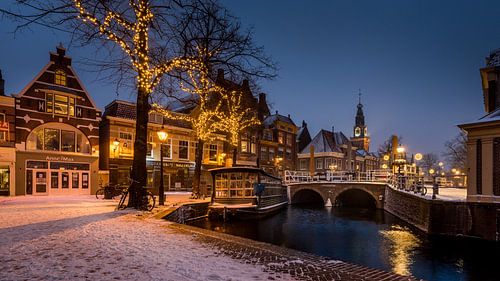 Historic Centre of Alkmaar - Flower Barge and Waag Tower in Winter by Keesnan Dogger Fotografie