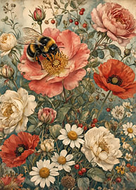Wandbild mit Bumblebee-Blumenmotiv, Vintage-Blumenmotiv von haroulita
