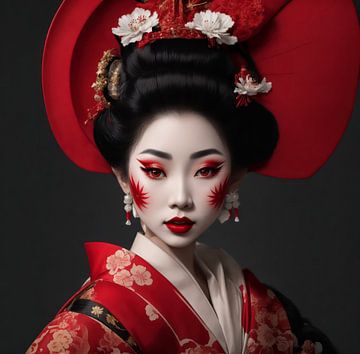 Geisha uit Japan van de 19e eeuw in traditionele kleding. van Brian Morgan