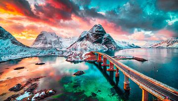 Norvège avec coucher de soleil sur Mustafa Kurnaz