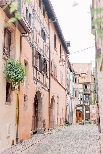 Colorful street in an old town in France | Travel photography Europe | Bright pastel art photo print