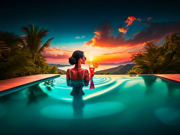 Woman with cocktail in the pool by Mustafa Kurnaz