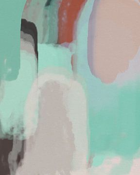 Moderne abstracte hedendaagse kunst in pastelkleuren. Neongroen, grijs, roze, terra en paars. van Dina Dankers