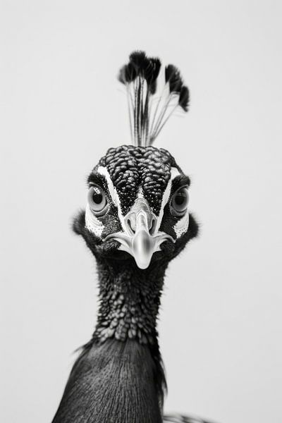 Pfau in Schwarz-Weiß von Poster Art Shop