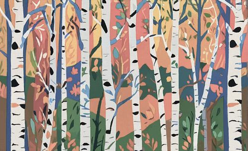 Forêt d'automne avec troncs de bouleaux