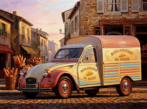 Schilderij van een Citroën 2CV bestelwagen