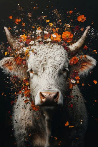 Highland cow in Autumn Floral Splendour - Natural Elegance - cow