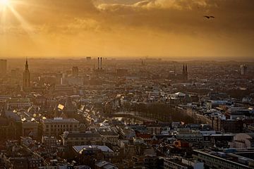 Coucher de soleil sur le centre-ville de La Haye