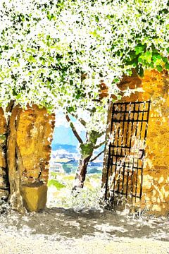'De Poort naar Toscane' - San Gimignano - Italië - Digitale Kunst van VenVision Art