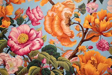 Retro | Betoverende Bloemenpracht | Retro-bloemen, Wand- of muurschildering van Studio Blikvangers