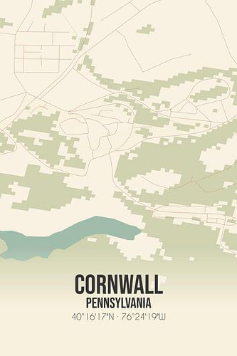 Vintage landkaart van Cornwall (Pennsylvania), USA.