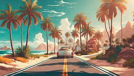 Palmbomen met weg naar het strand
