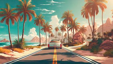 Palm trees with road to the beach by Mustafa Kurnaz