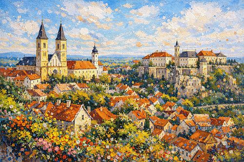 Veszprém in Hongarije, een impressionistisch schilderij.