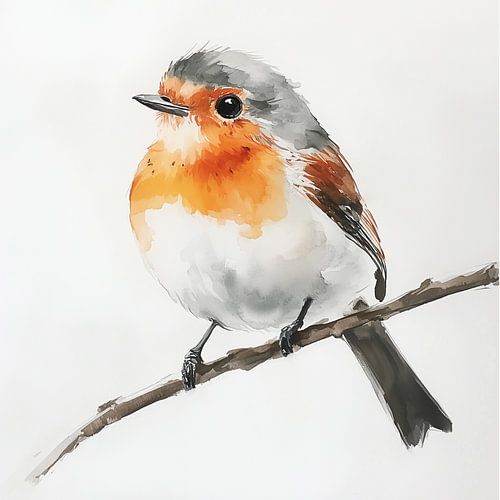 Roodborst acryl artistiek wit