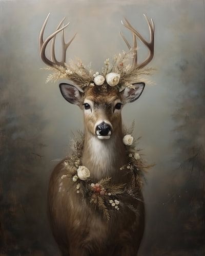 Winterwunderland, ein Reh im nebligen Wald von Carla Van Iersel