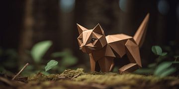 Toile murale en origami : chat de la forêt sur Surreal Media