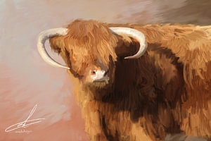 Digitales Kunstwerk - Schottischer Highlander - Ölgemälde